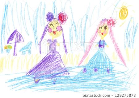 幼稚園小朋友畫的兩位公主 129273878