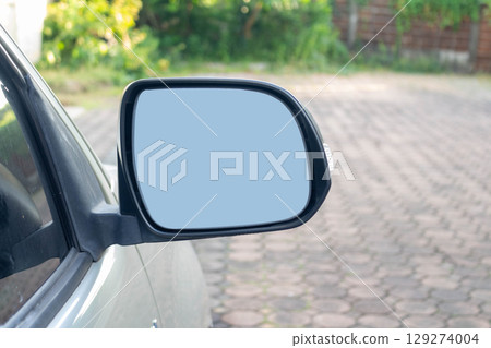 Rear View of Side Mirror with Soft Sunlight Rear View of Side Mirror with Soft Sunlight 129274004