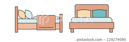 Stylish illustration of two different bed designs showcasing modern aesthetics. 129274090