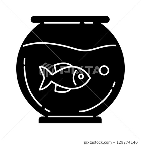 A simple black and white illustration of a fish swimming in a round fishbowl, creating a calming atmosphere. A simple black and white illustration of a fish swimming in a round fishbowl, creating a calming atmosphere. 129274140