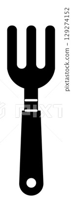 A black silhouette of a gardening hand fork, perfect for tilling soil and planting. 129274152