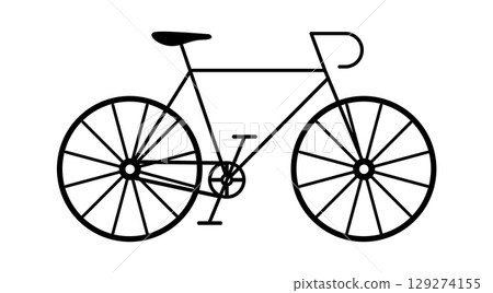 Outline of a classic bicycle in a minimalist design, ideal for cycling enthusiasts and graphic projects. Outline of a classic bicycle in a minimalist design, ideal for cycling enthusiasts and graphic projects. 129274155