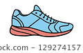 Stylish light blue athletic sneakers with a pink sole, perfect for workouts and casual wear. 129274157