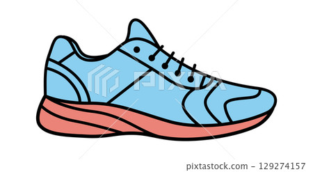 Stylish light blue athletic sneakers with a pink sole, perfect for workouts and casual wear. 129274157