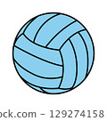 Blue volleyball with distinct stitching details, showcasing a fun and sporty design ideal for beach or indoor games. 129274158