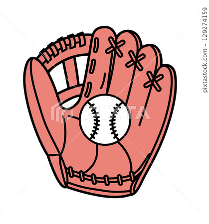 A vibrant baseball glove with a ball resting inside, showcasing its intricate stitching and sporty design. 129274159