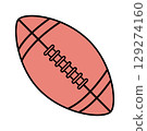 Illustration of a traditional American football in vibrant colors, showcasing its iconic shape and stitching detail. 129274160