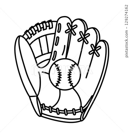 A detailed illustration of a baseball glove with a ball nestled inside, capturing the essence of the game. 129274162