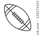 A classic black and white illustration of an American football with detailed stitching. 129274163