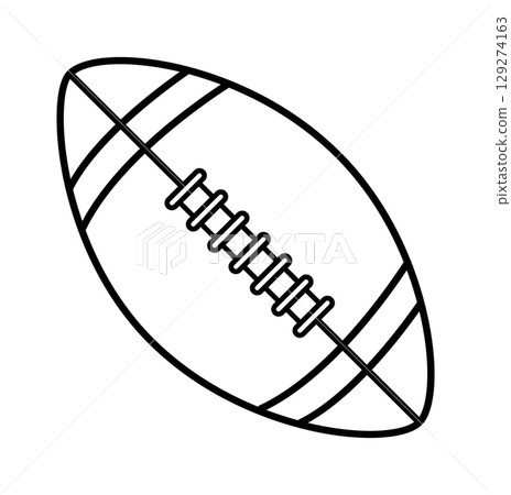 A classic black and white illustration of an American football with detailed stitching. A classic black and white illustration of an American football with detailed stitching. 129274163