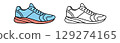 Stylish athletic shoes in blue and white, showcasing a modern design suitable for sports and casual wear. 129274165