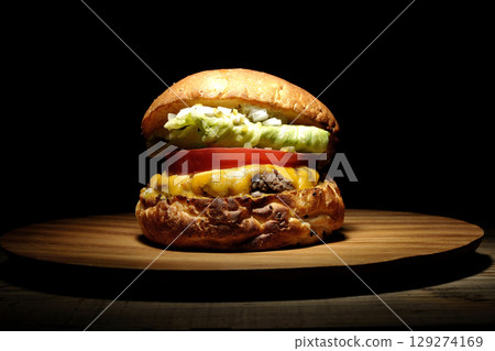 Cheddar cheese hamburger 129274169