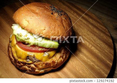 Cheddar cheese hamburger 129274192