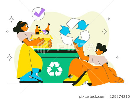 Eco Habit Illustration Featuring People Sorting Waste, Using Eco Bags, and Reusable Cups for Zero Waste and Sustainable Living in a Lifestyle Theme Eco Habit Illustration Featuring People Sorting Waste, Using Eco Bags, and Reusable Cups for Zero Waste and Sustainable Living in a Lifestyle Theme 129274210