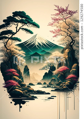 水墨山水畫 129274580