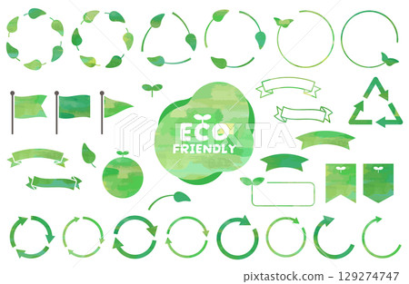 Watercolor ecology frame vector illustration set Watercolor ecology frame vector illustration set 129274747
