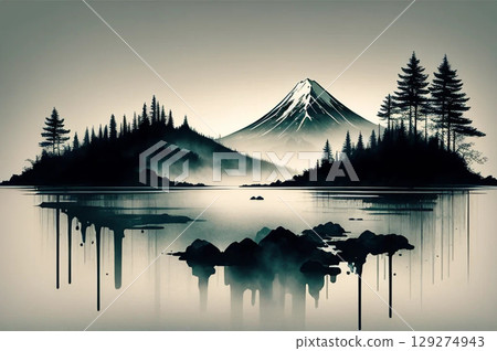 Ink painting style landscape 129274943
