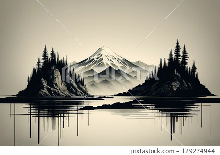 Ink painting style landscape 129274944