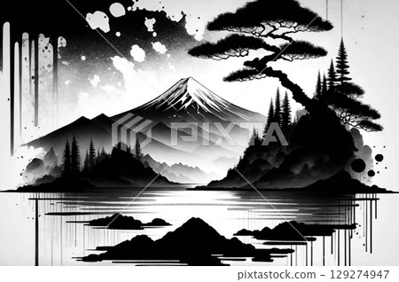 Ink painting style landscape 129274947