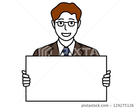 A man with glasses, a brown suit and a board 129275126
