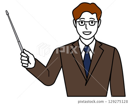 A man wearing glasses, a brown suit and holding a pointer A man wearing glasses, a brown suit and holding a pointer 129275128