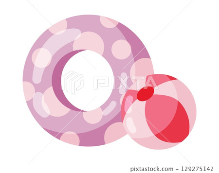Swim Ring and Beach Ball Flat Illustration Swim Ring and Beach Ball Flat Illustration 129275142