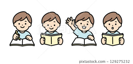 Illustration material of boys with various facial expressions studying 129275232