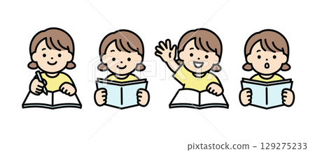 Illustration material of girls with various facial expressions studying Illustration material of girls with various facial expressions studying 129275233