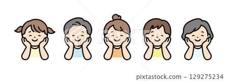 Illustration material of children resting their chins on their hands 129275234