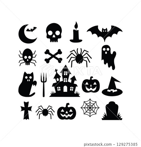 Halloween Symbols sets Silhouette vector Halloween Symbols sets Silhouette vector 129275385