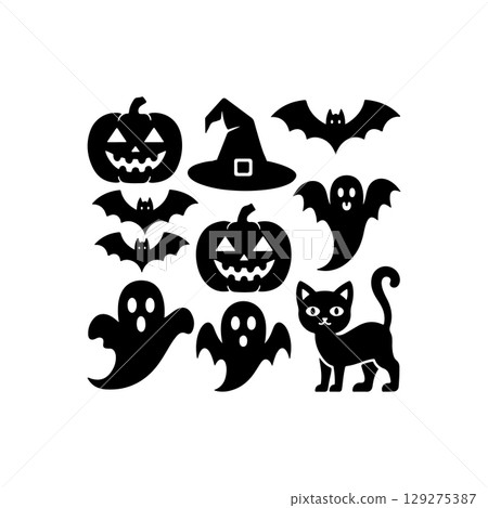 Halloween Symbols sets Silhouette vector Halloween Symbols sets Silhouette vector 129275387