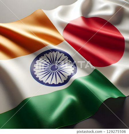 Indian and Japanese Flags Waving Side by Side Symbolizing Economic and Technological Cooperation Indian and Japanese Flags Waving Side by Side Symbolizing Economic and Technological Cooperation 129275506