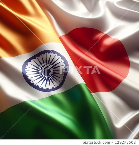 Indian and Japanese Flags Waving Side by Side Symbolizing Economic and Technological Cooperation 129275508