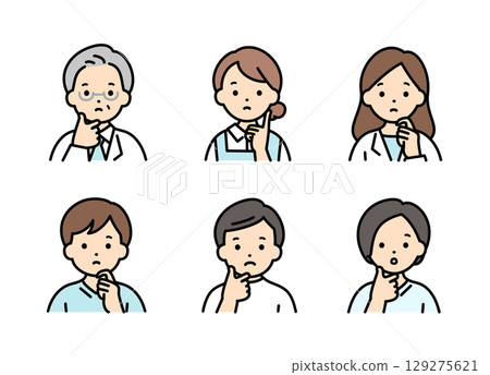 一組憂心忡忡的醫事工作者和福利工作者的上半身插圖 129275621