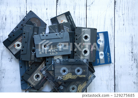 Piles of cassette tapes Piles of cassette tapes 129275685