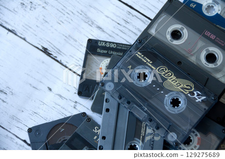 Piles of cassette tapes Piles of cassette tapes 129275689
