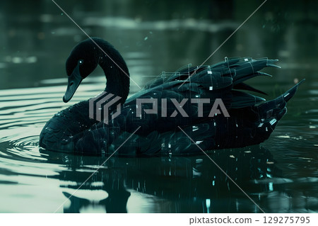 Black swan on water surface, close up 129275795