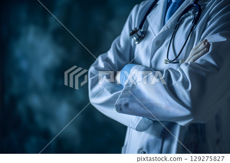 Abstract Medical Doctor, Symbolizing Compassion and Expertise asymmetrical composition with copy space. Abstract Medical Doctor, Symbolizing Compassion and Expertise asymmetrical composition with copy space. 129275827