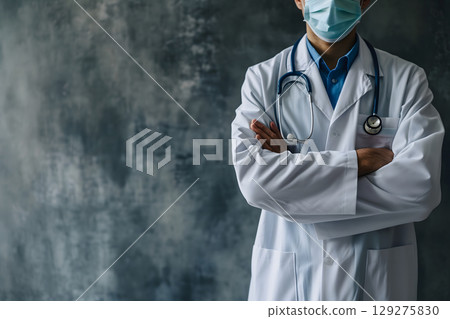 Medical Doctor, Symbolizing Compassion and Expertise asymmetrical composition with copy space. 129275830
