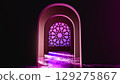 Islamic arch glowing purple in empty room. 3d render 129275867