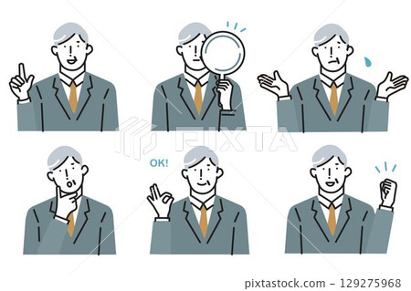 Business person - Senior male avatar upper body - Icon set vector line drawing illustration material 129275968