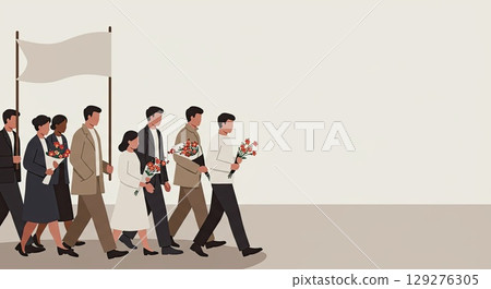 Solemn procession for remembrance, people walk for historical remembrance Solemn procession for remembrance, people walk for historical remembrance 129276305