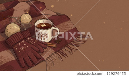 Cozy illustration of hot chocolate signals cozy start of autumn equinox 129276455