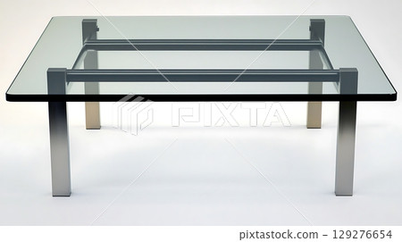 Glass coffee table with a silver frame 129276654