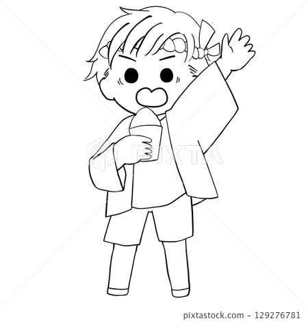 Summer Festival | Boy in a Happi Coat and Shaved Ice (Surprise, Line Drawing) / Single Color Printing, for Distribution Within Schools 129276781