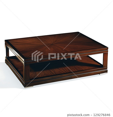 Brown coffee table with a wood grain design 129276846