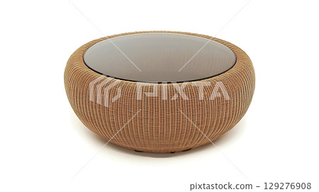Round wicker coffee table with a glass top 129276908