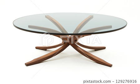 Glass coffee table with a wood base 129276916
