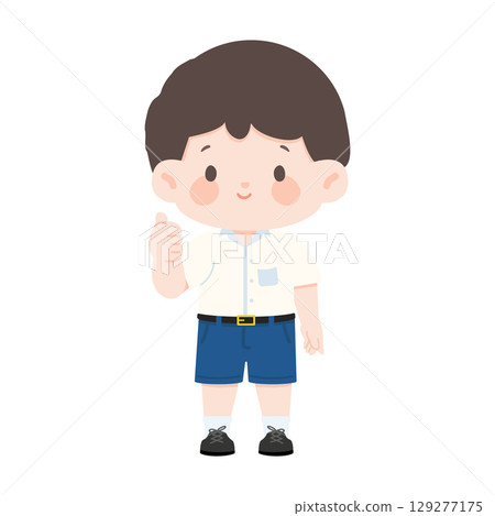 Cartoon Illustration of School Boy Giving Thumbs Up Cartoon Illustration of School Boy Giving Thumbs Up 129277175