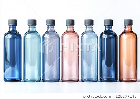 Perform for product manufacturers. For cleaning blogs. Disinfectant glass bottles in a row. Mockup for branding cleaning product. 129277183